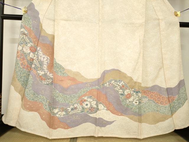 平和屋着物▽訪問着 単衣 辻が花 道長花文 金彩 正絹 逸品 AABG7670ck