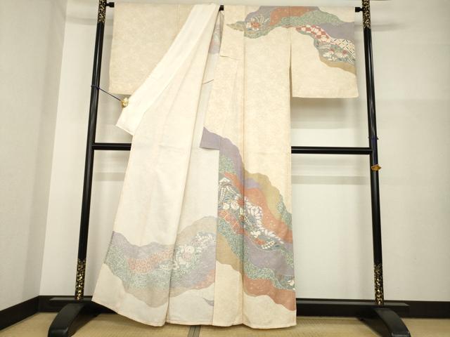 平和屋着物▽訪問着 単衣 辻が花 道長花文 金彩 正絹 逸品 AABG7670ck