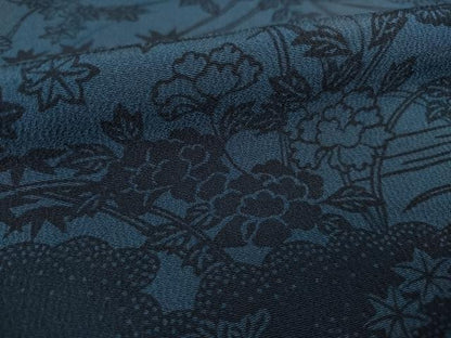 平和屋着物▽上質な小紋　単衣　型染め　藍　流水花文　正絹　逸品　AABG7672ck