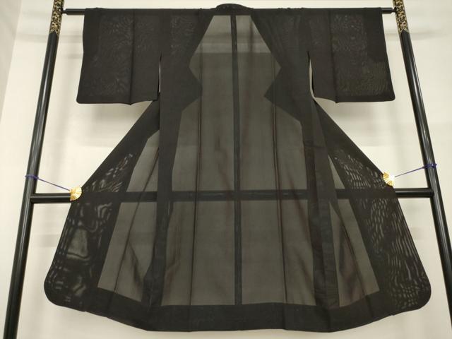 平和屋着物▽道行コート スリーシーズン 春夏秋 塵除け 縞 黒地 ロング丈 正絹 逸品 AABG7674ck