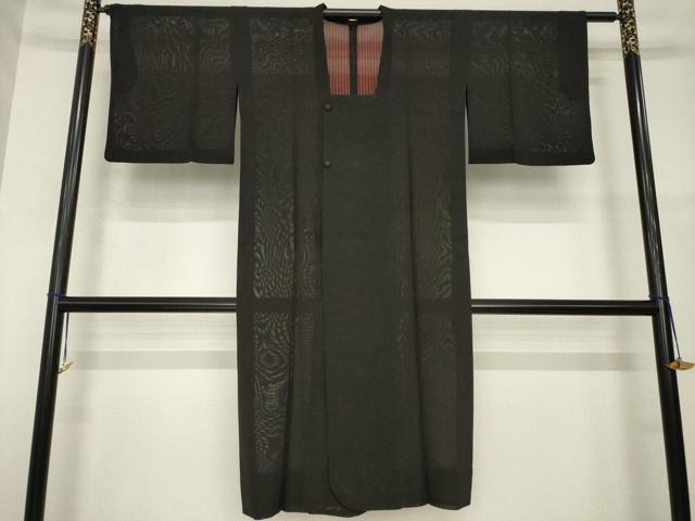 平和屋着物▽道行コート スリーシーズン 春夏秋 塵除け 縞 黒地 ロング丈 正絹 逸品 AABG7674ck