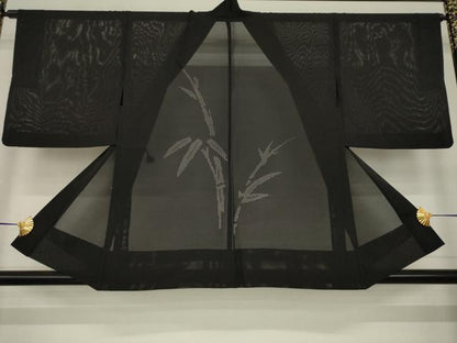平和屋着物▽羽織 スリーシーズン 春夏秋 塵除け 笹竹紋絽 黒地 正絹 逸品 AABG7675ck