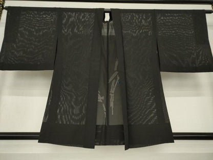 平和屋着物▽羽織 スリーシーズン 春夏秋 塵除け 笹竹紋絽 黒地 正絹 逸品 AABG7675ck