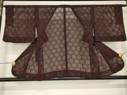 平和屋着物▽道行コート スリーシーズン 春夏秋 塵除け 亀甲文 黒地 正絹 逸品 AABG7676ck