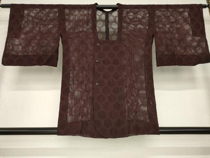平和屋着物▽道行コート スリーシーズン 春夏秋 塵除け 亀甲文 黒地 正絹 逸品 AABG7676ck