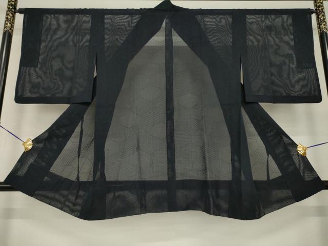 平和屋着物▽道中着 スリーシーズン 春夏秋 塵除け 亀甲紋紗 藍鉄色 正絹 逸品 AABG7677ck