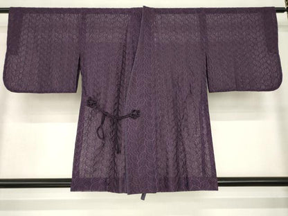 平和屋着物▽道中着　スリーシーズン　春夏秋　塵除け　幾何学文様　葡萄鼠色　レース　AABG7678ck