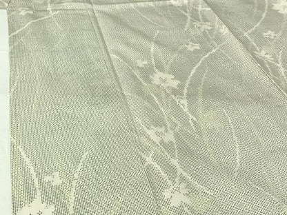 平和屋着物▽上質な紬　単衣　草花文　正絹　逸品　AABG7681jh