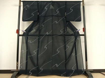 平和屋着物＊夏物 小紋 紗 絞り 流水文 正絹 逸品 AABG7682jh