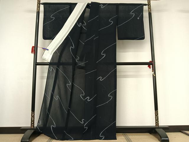 平和屋着物＊夏物 小紋 紗 絞り 流水文 正絹 逸品 AABG7682jh