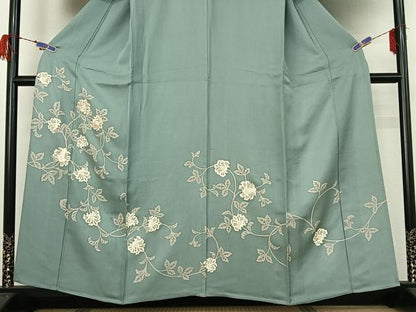 平和屋着物▽訪問着　単衣　駒刺繍　草花文　正絹　逸品　AABG7683jh