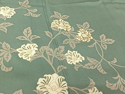平和屋着物▽訪問着　単衣　駒刺繍　草花文　正絹　逸品　AABG7683jh