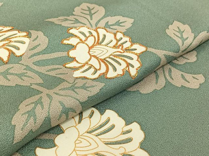 平和屋着物▽訪問着　単衣　駒刺繍　草花文　正絹　逸品　AABG7683jh