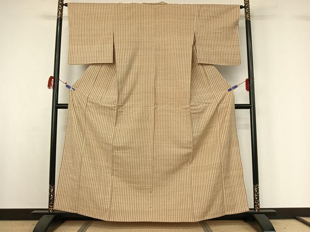 平和屋着物▽上質な紬 単衣 縞 正絹 逸品 AABG7684jh