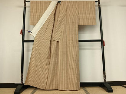 平和屋着物▽上質な紬 単衣 縞 正絹 逸品 AABG7684jh