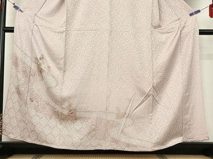 平和屋着物▽訪問着 単衣 絞り 刺繍 亀甲花文 金彩 正絹 逸品 AABG7685jh