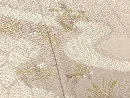 平和屋着物▽訪問着 単衣 絞り 刺繍 亀甲花文 金彩 正絹 逸品 AABG7685jh