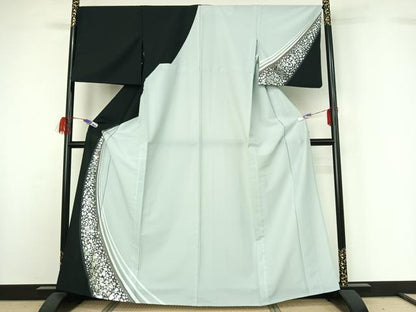 平和屋着物▽訪問着　単衣　箔散らし文様　暈し染め　銀彩　洗える着物　AABG7686jh