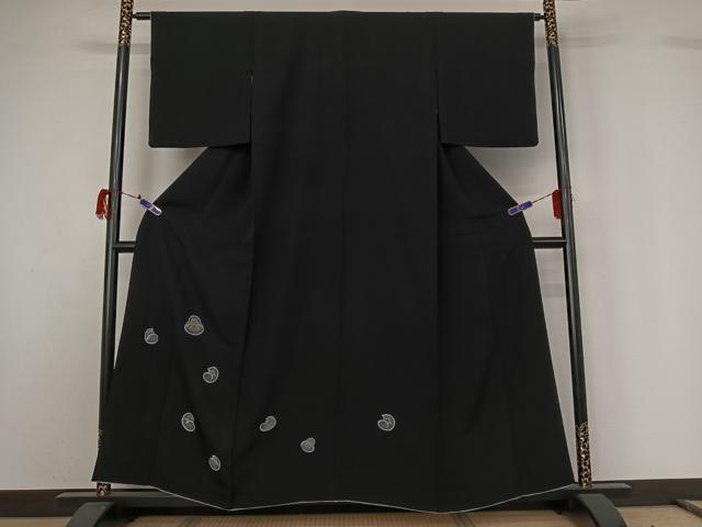 平和屋着物▽訪問着 単衣 舞花文 黒地 金彩 正絹 逸品 AABG7687jh
