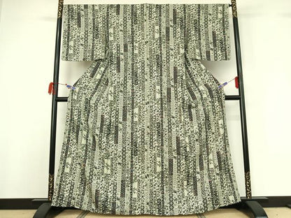 平和屋着物▽上質な小紋 単衣 型染め 吉祥花文 正絹 逸品 AABG7689jh