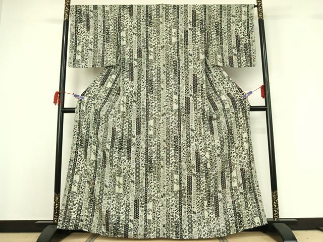 平和屋着物▽上質な小紋 単衣 型染め 吉祥花文 正絹 逸品 AABG7689jh