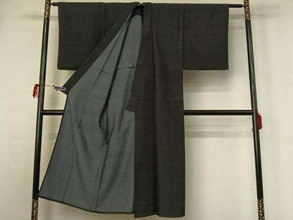 平和屋着物▽男性 紬 単衣 総詰め 黒地 正絹 逸品 AABG7690jh