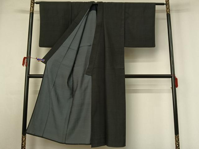 平和屋着物▽男性 紬 単衣 総詰め 黒地 正絹 逸品 AABG7690jh