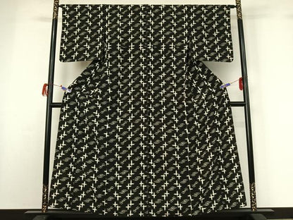 平和屋着物▽上質な小紋 単衣 十字絣文様 正絹 逸品 AABG7691jh
