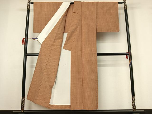 平和屋着物▽上質な紬 単衣 縞 正絹 逸品 AABG7695jh