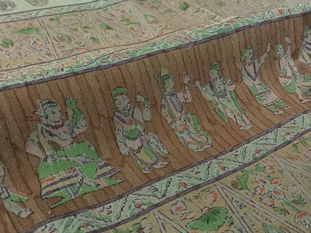 平和屋着物▽訪問着 単衣 作家物 紬地 手描き 横段人物花文 正絹 逸品 AABG7696jh