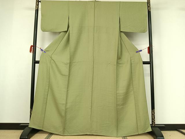 平和屋着物▽上質な色無地 単衣 若葉色 正絹 逸品 AABG7697jh