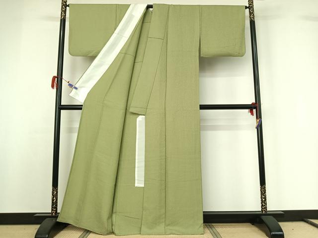平和屋着物▽上質な色無地 単衣 若葉色 正絹 逸品 AABG7697jh