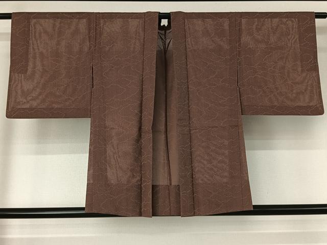 平和屋着物▽羽織 スリーシーズン 春夏秋 塵除け 雲取り地紋 枯葉色 正絹 逸品 AABG7700jh