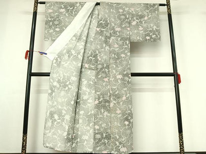 平和屋着物▽上質な小紋 単衣 花唐草文 正絹 逸品 AABG7701jh