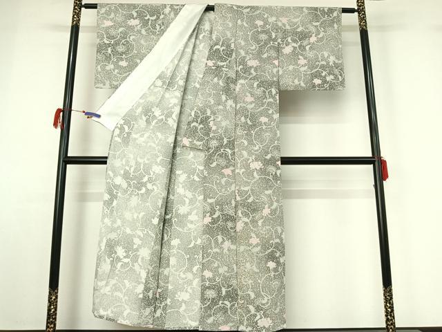 平和屋着物▽上質な小紋 単衣 花唐草文 正絹 逸品 AABG7701jh