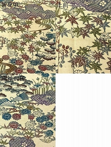 平和屋着物▽上質な小紋　単衣　紬地　型染め　風景松竹梅文　正絹　逸品　AABG7702jh