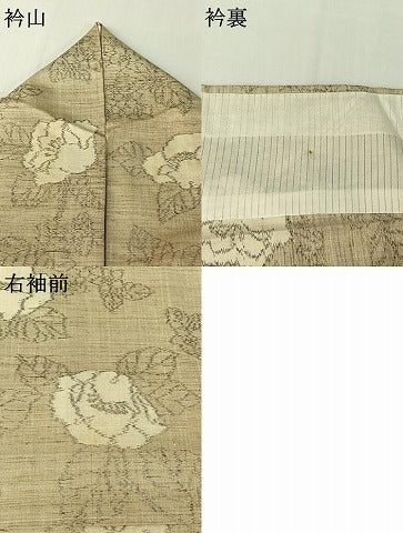 平和屋着物▽上質な紬 単衣 草花文 正絹 逸品 AABG7704jh