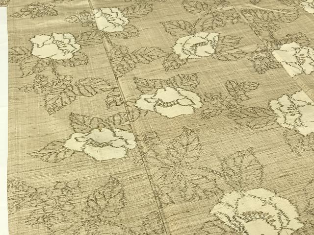 平和屋着物▽上質な紬 単衣 草花文 正絹 逸品 AABG7704jh
