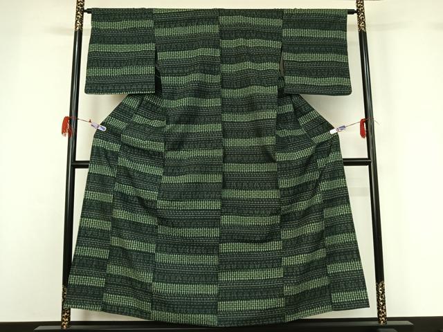 平和屋着物▽上質な紬 単衣 横段文 高島屋扱い 正絹 逸品 AABG7705jh