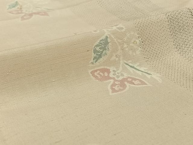 平和屋着物▽上質な紬 単衣 絞り 草花文 正絹 逸品 AABG7709jh