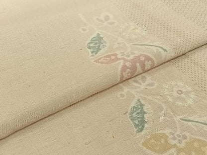 平和屋着物▽上質な紬 単衣 絞り 草花文 正絹 逸品 AABG7709jh