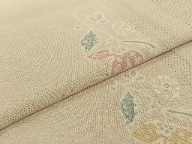 平和屋着物▽上質な紬 単衣 絞り 草花文 正絹 逸品 AABG7709jh