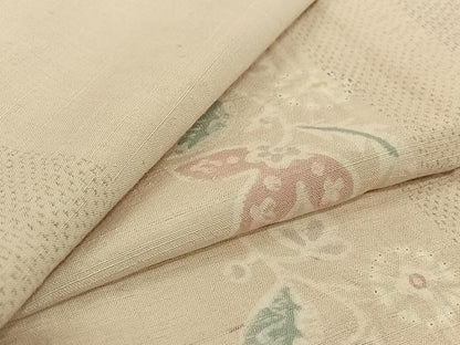 平和屋着物▽上質な紬 単衣 絞り 草花文 正絹 逸品 AABG7709jh