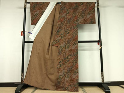 平和屋着物▽上質な小紋 単衣 紬地 辻が花 手描き 正絹 逸品 AABG7713jh