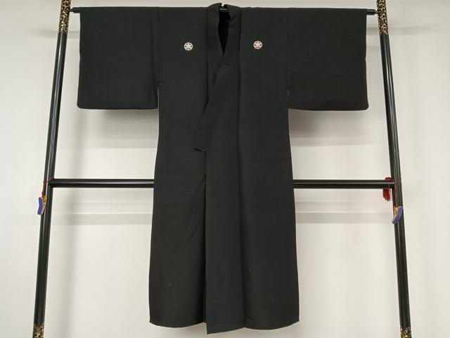 平和屋着物▽男性　黒紋付　暗黒色　正絹　逸品　AABG7714jh