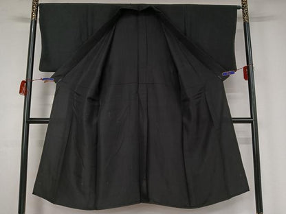 平和屋着物▽男性　黒紋付　暗黒色　正絹　逸品　AABG7714jh