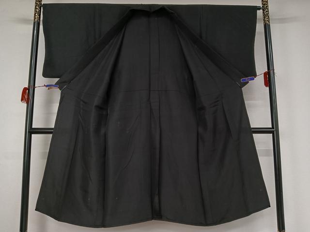 平和屋着物▽男性　黒紋付　暗黒色　正絹　逸品　AABG7714jh