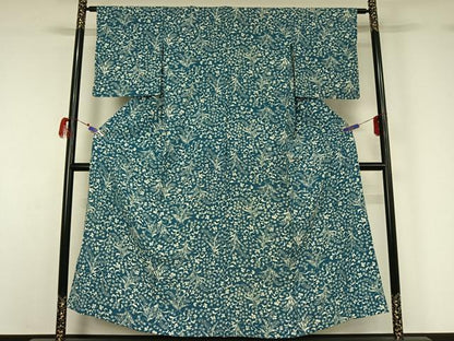 平和屋着物▽上質な小紋 単衣 草花文 正絹 逸品 AABG7715jh