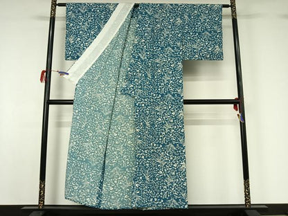 平和屋着物▽上質な小紋 単衣 草花文 正絹 逸品 AABG7715jh