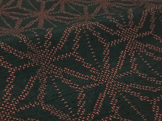 平和屋着物▽上質な紬 単衣 麻の葉文様 黒地 正絹 逸品 AABG7716jh